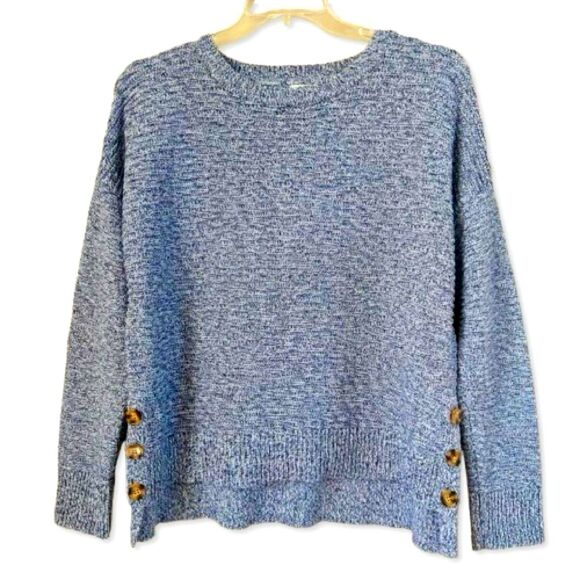 Joie Blue Ribbed Knit Sweater Long Sleeve Button Accent Tunic Sweater SZ XL - Picture 1 of 9